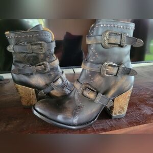 NIB Old Gringo ADDISON Distressed Black Heel Ankle Boots 10